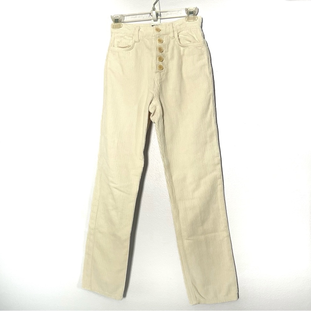 Reformation Bone Cynthia Button Fly High Rise Straight Corduroy‎ Pants - 23